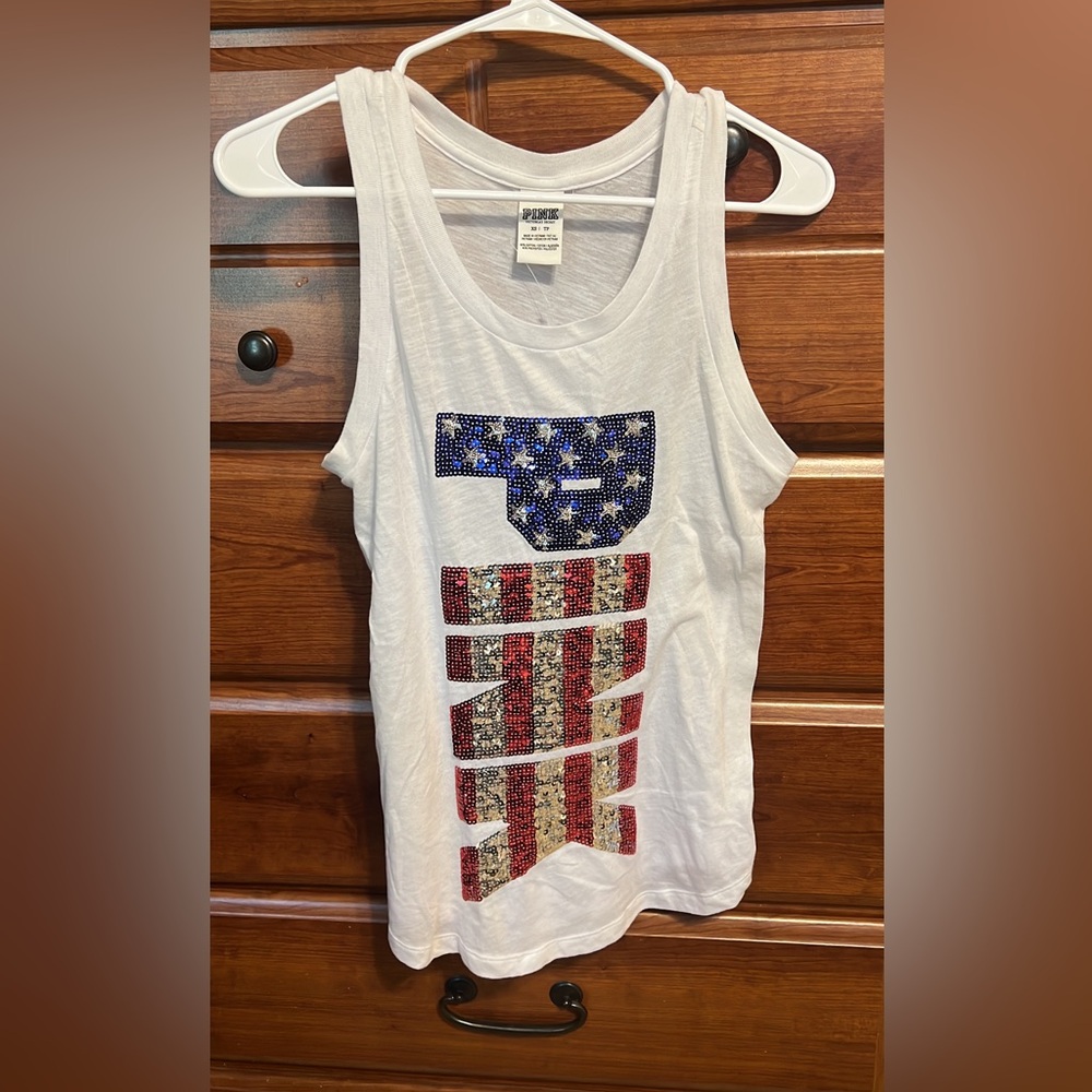 Victoria’s Secret Pink sparkley red white and blue tank top